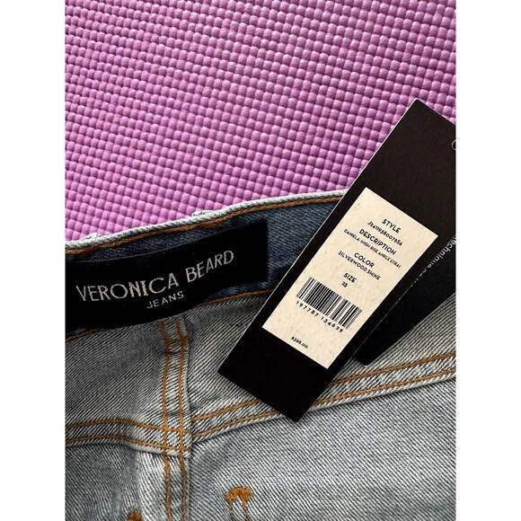 $398 Veronica Beard Daniela Straight Leg Ankle High Rise Metallic Jeans Sz 25 - Picture 14 of 15